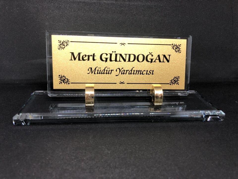 Cam İsimlik Metal Ayaklı Masaüstü Hediyelik Altın