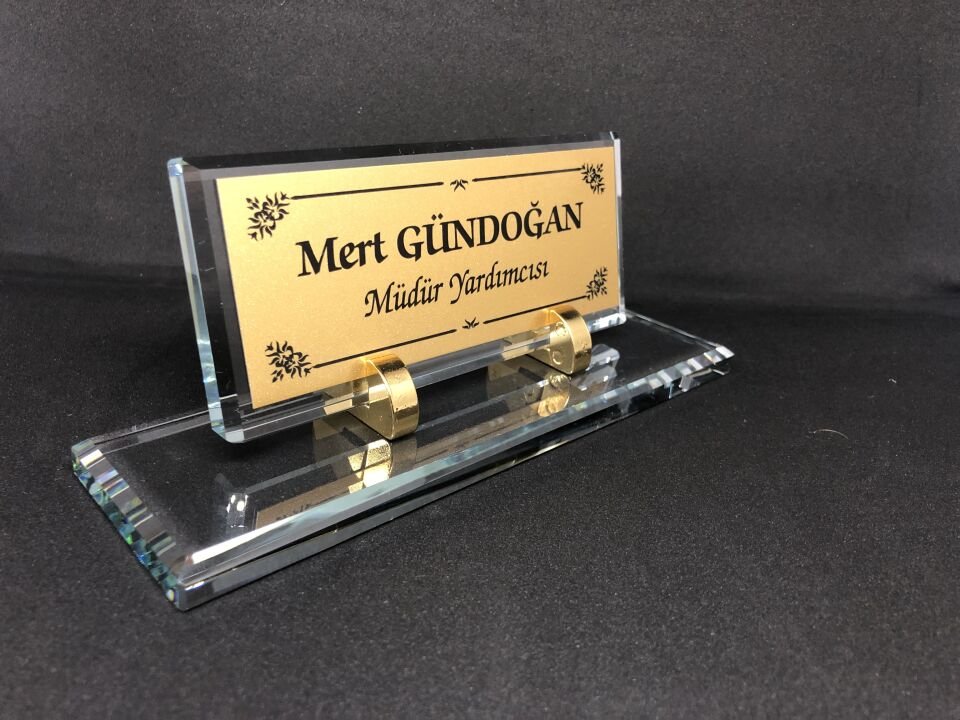 Cam İsimlik Metal Ayaklı Masaüstü Hediyelik Altın