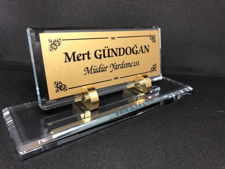 Cam İsimlik Metal Ayaklı Masaüstü Hediyelik Altın