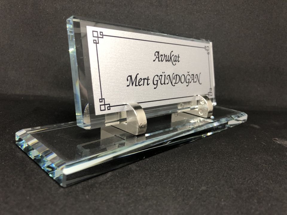 Cam İsimlik Metal Ayaklı Masaüstü Hediyelik Gümüş
