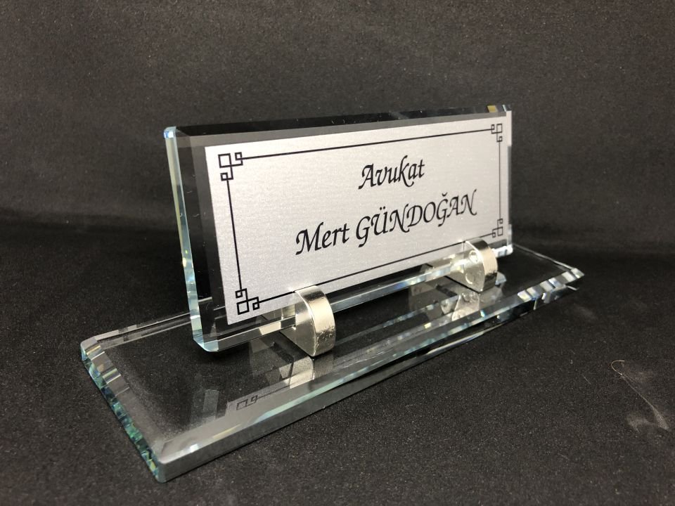 Cam İsimlik Metal Ayaklı Masaüstü Hediyelik Gümüş