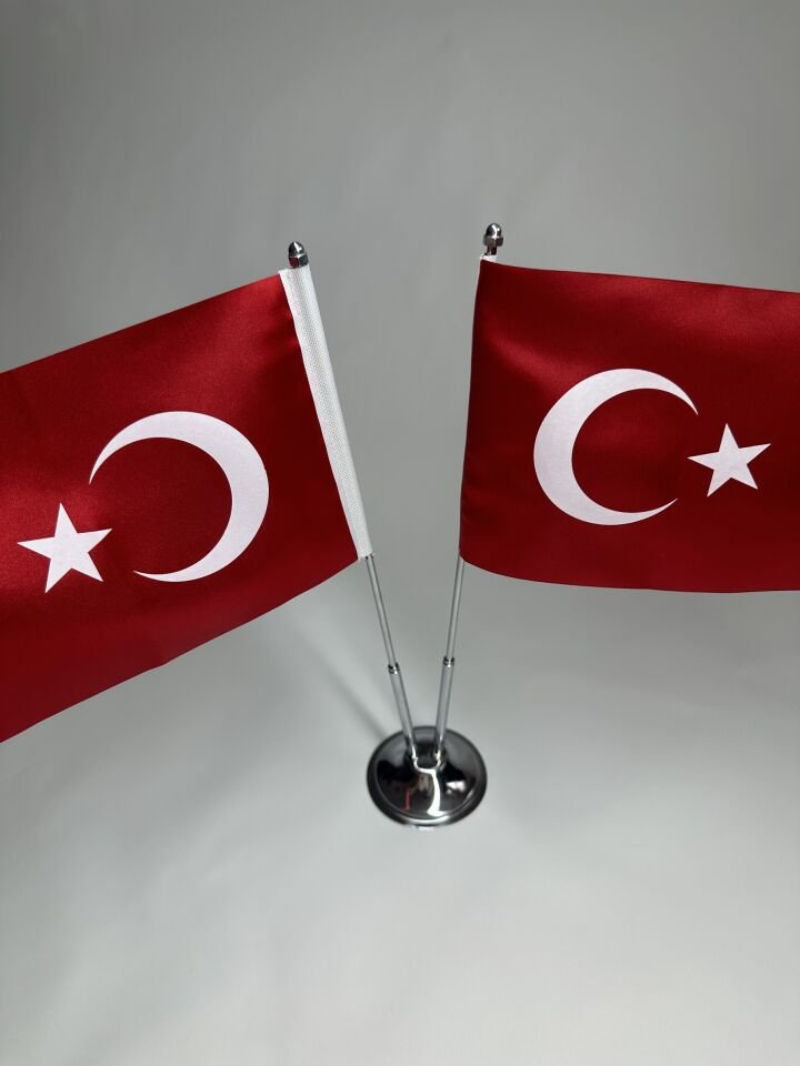 Türk Saten Masa Bayrağı Çiftli