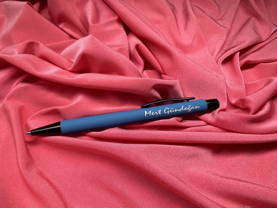 Kişiye Özel Metal Tükenmez Kalem Rubber Gövde Kalem mavi