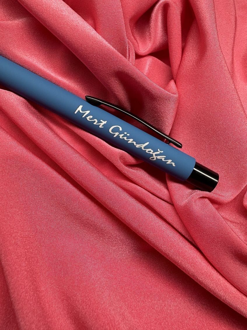 Kişiye Özel Metal Tükenmez Kalem Rubber Gövde Kalem mavi