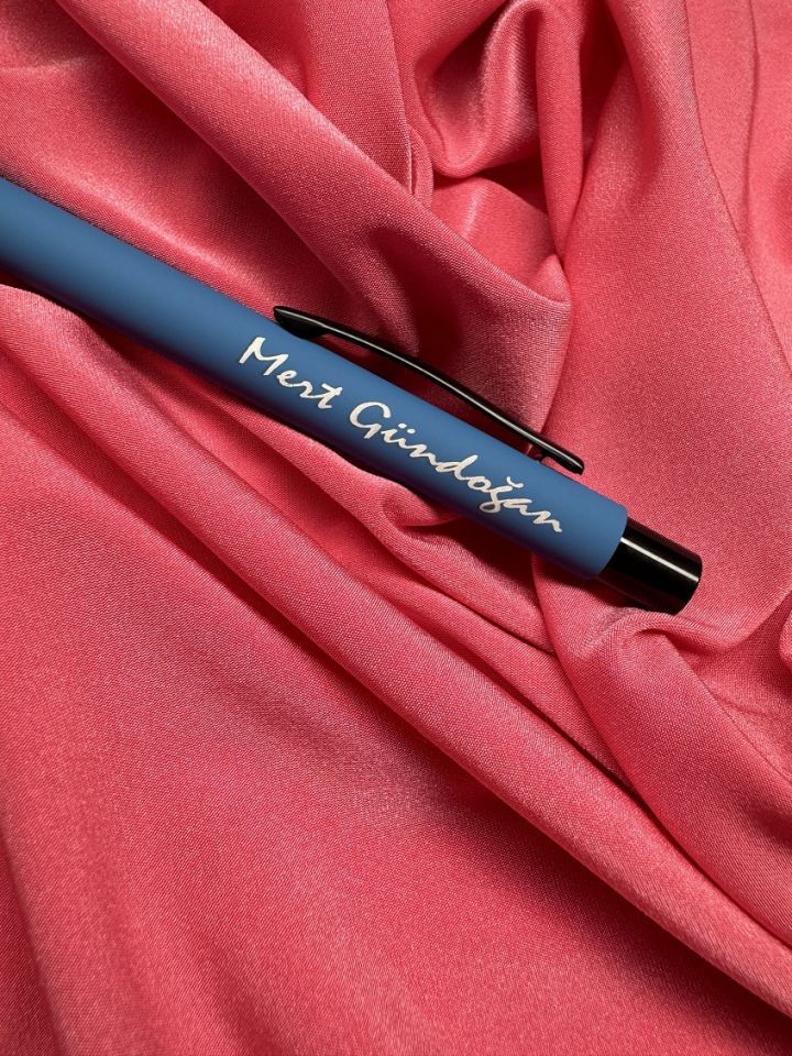 Kişiye Özel Metal Tükenmez Kalem Rubber Gövde Kalem mavi