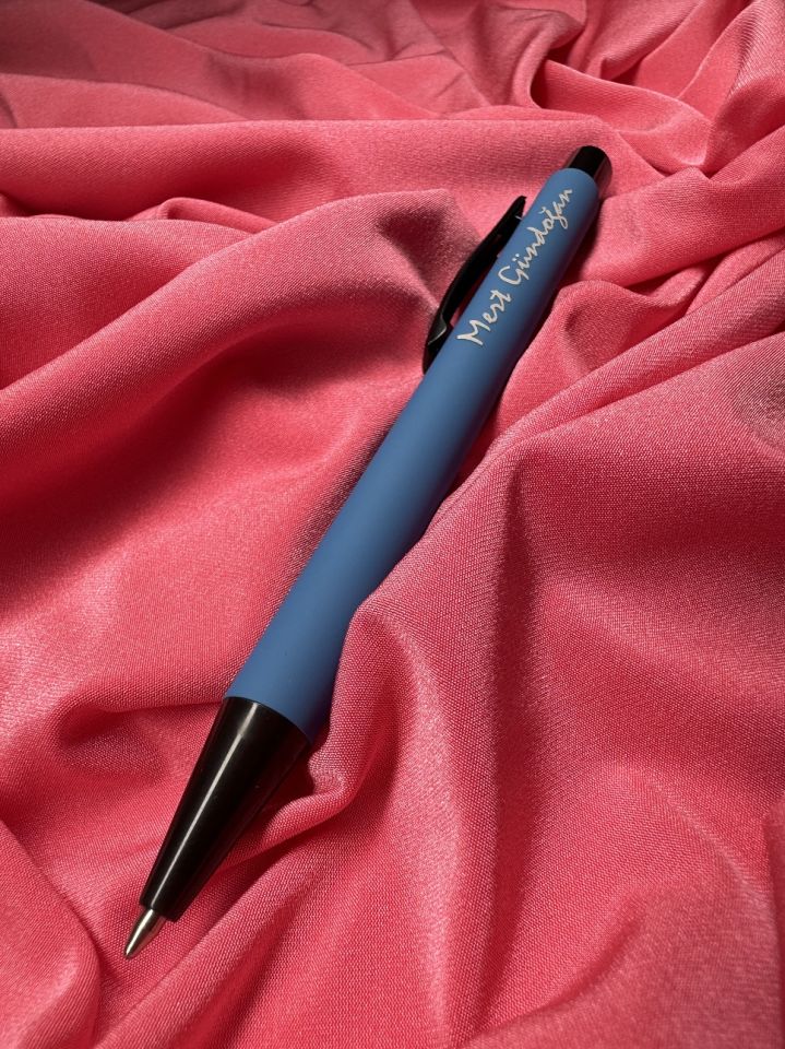 Kişiye Özel Metal Tükenmez Kalem Rubber Gövde Kalem mavi