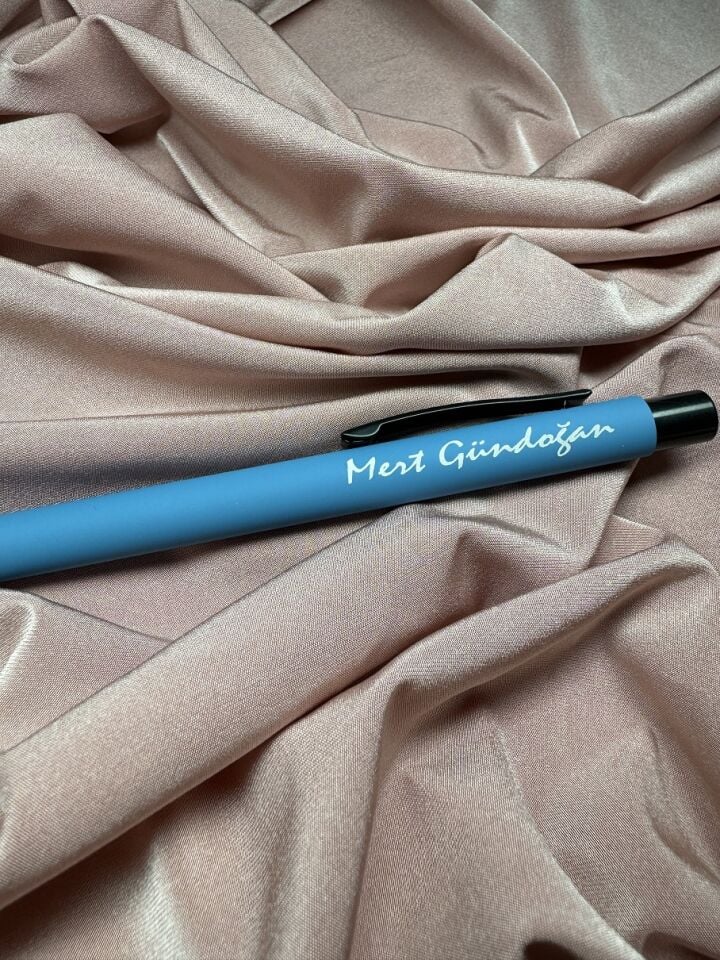 Kişiye Özel Metal Tükenmez Kalem Rubber Gövde Kalem turkuaz