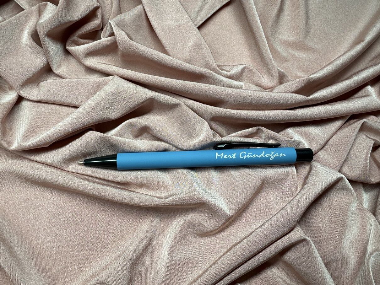 Kişiye Özel Metal Tükenmez Kalem Rubber Gövde Kalem turkuaz