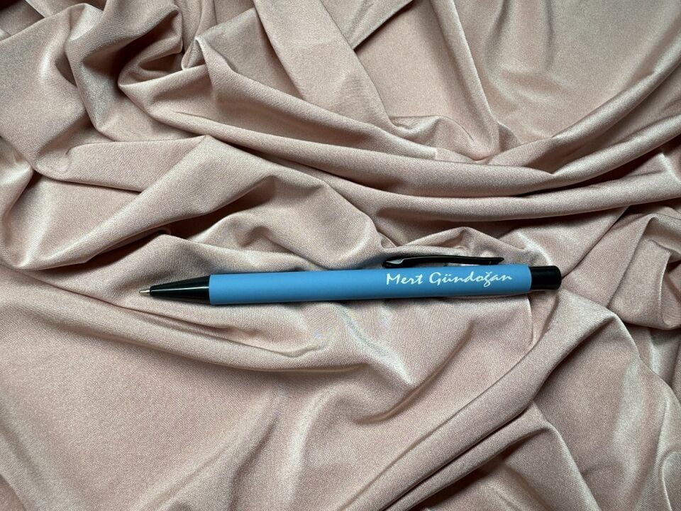 Kişiye Özel Metal Tükenmez Kalem Rubber Gövde Kalem turkuaz