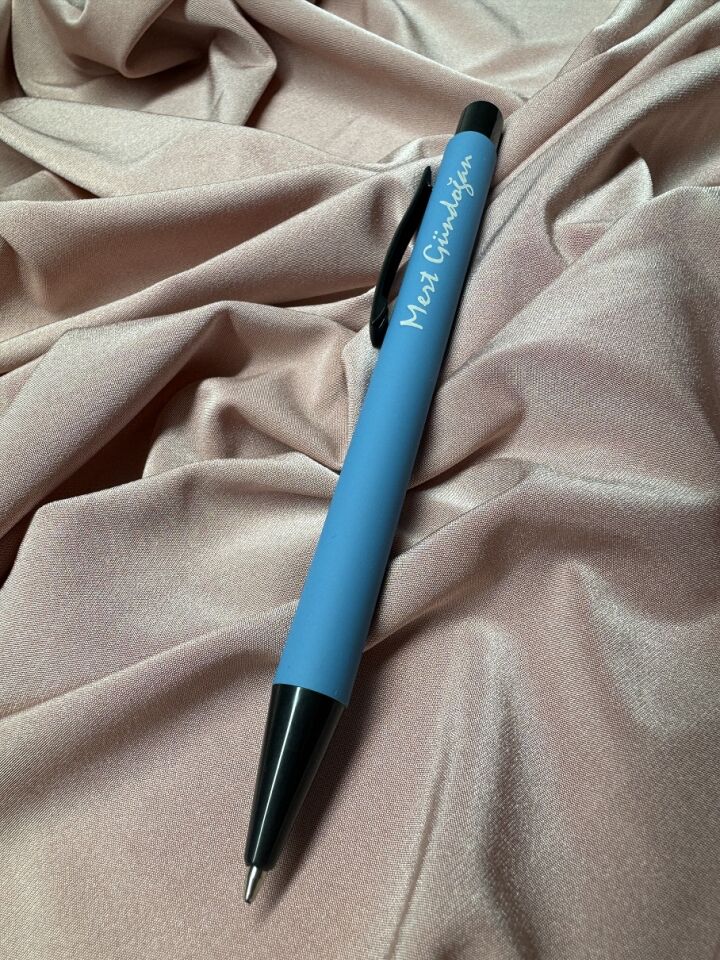 Kişiye Özel Metal Tükenmez Kalem Rubber Gövde Kalem turkuaz