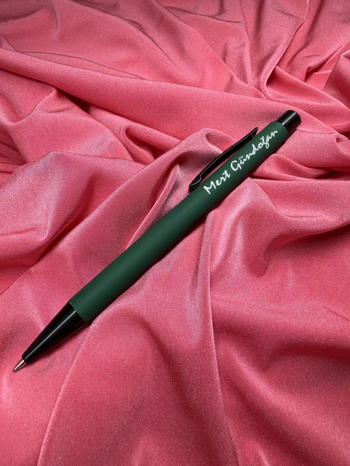 Kişiye Özel Metal Tükenmez Kalem Rubber Gövde Kalem yeşil