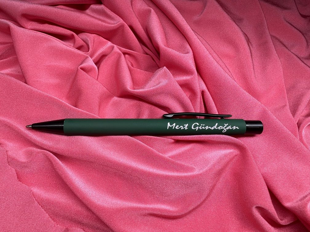 Kişiye Özel Metal Tükenmez Kalem Rubber Gövde Kalem yeşil