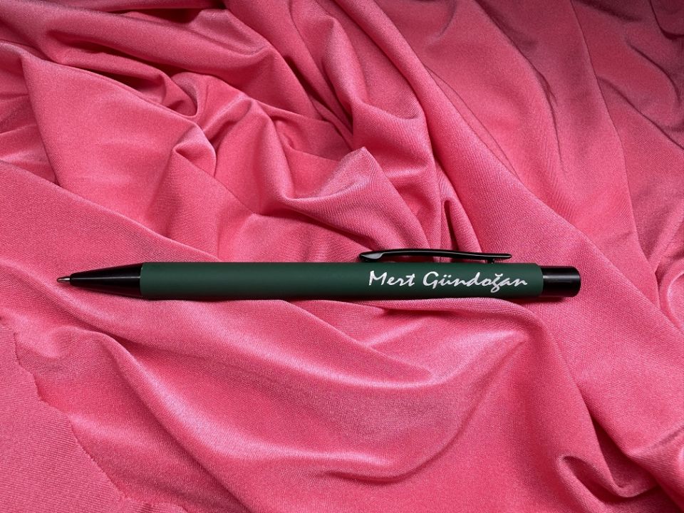 Kişiye Özel Metal Tükenmez Kalem Rubber Gövde Kalem yeşil