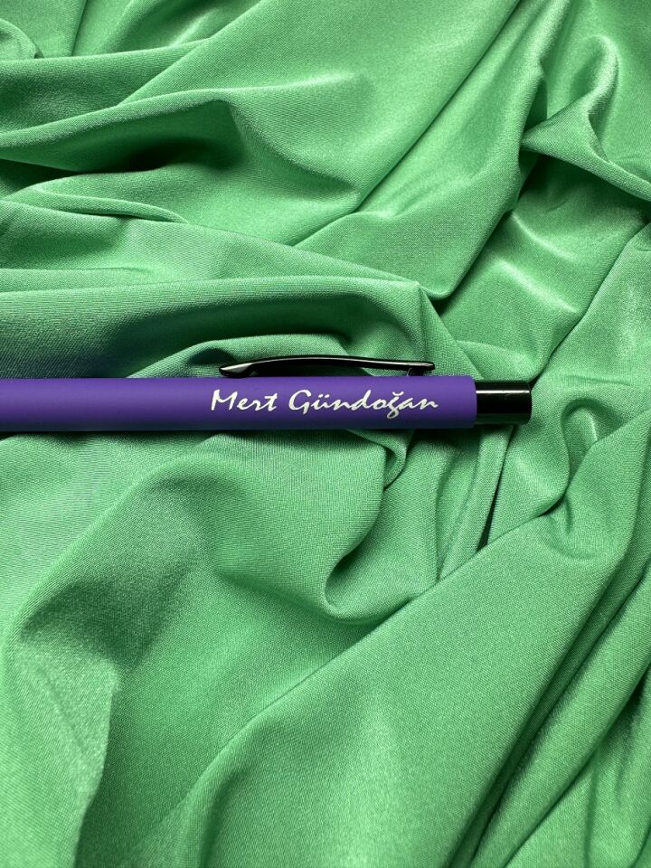 Kişiye Özel Metal Tükenmez Kalem Rubber Gövde Kalem mor