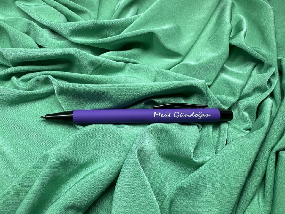 Kişiye Özel Metal Tükenmez Kalem Rubber Gövde Kalem mor