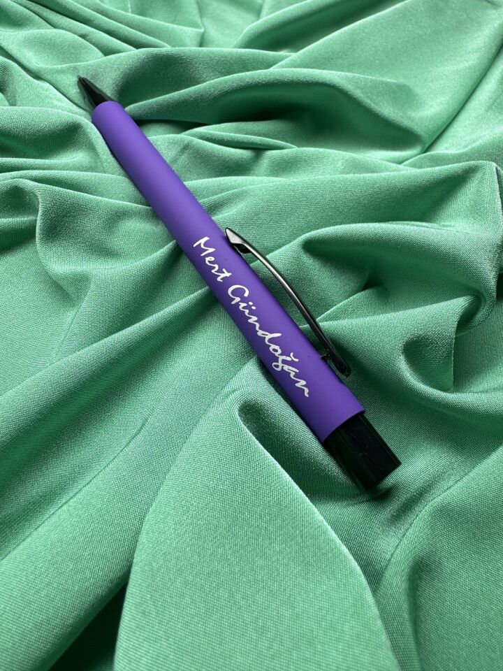 Kişiye Özel Metal Tükenmez Kalem Rubber Gövde Kalem mor