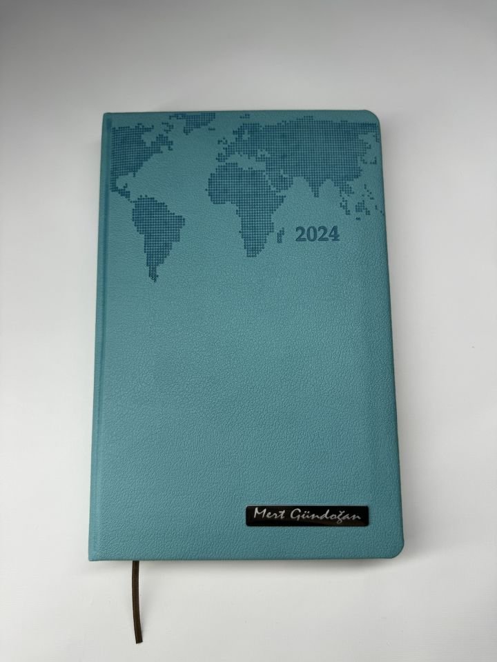 TERMO DERİ TARİHLİ HARİTALI İSME VEYA KİŞİYE ÖZEL AJANDA  1 turkuaz