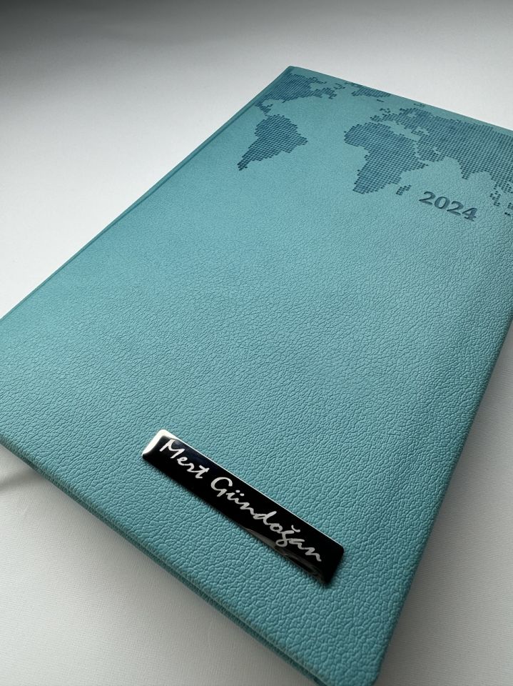 TERMO DERİ TARİHLİ HARİTALI İSME VEYA KİŞİYE ÖZEL AJANDA  1 turkuaz