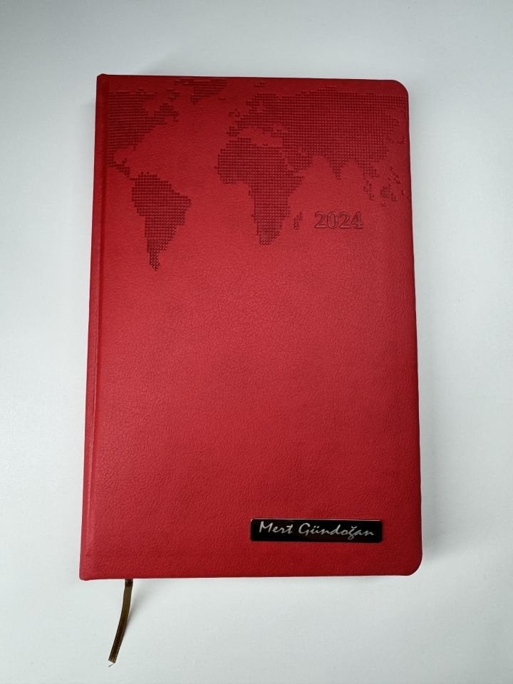 TERMO DERİ TARİHLİ HARİTALI İSME VEYA KİŞİYE ÖZEL AJANDA  1 kırmızı