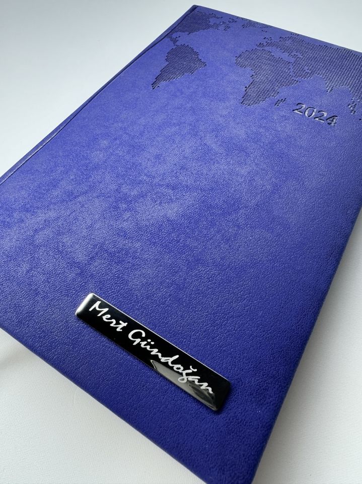 TERMO DERİ TARİHLİ HARİTALI İSME VEYA KİŞİYE ÖZEL AJANDA  1 lacivert