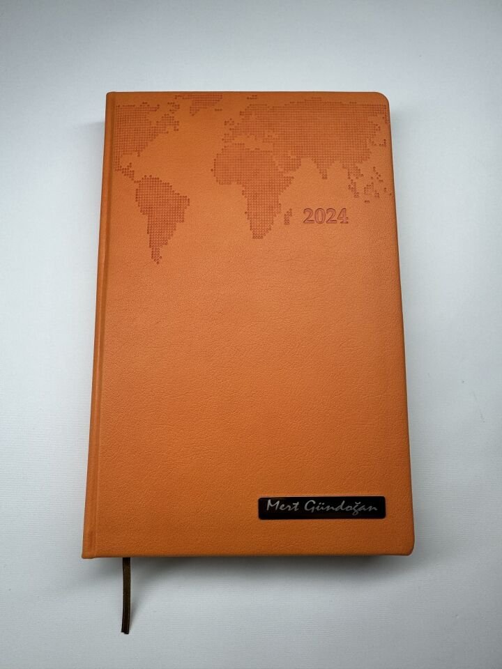 TERMO DERİ TARİHLİ HARİTALI İSME VEYA KİŞİYE ÖZEL AJANDA  1 turuncu