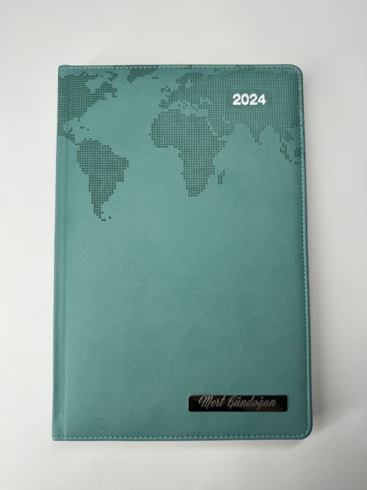 TERMO DERİ TARİHLİ HARİTALI 1. SINIF KALİTE İSME VEYA KİŞİYE ÖZEL AJANDA 2 turkuaz