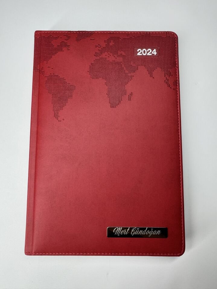 TERMO DERİ TARİHLİ HARİTALI 1. SINIF KALİTE İSME VEYA KİŞİYE ÖZEL AJANDA 2 kırmızı