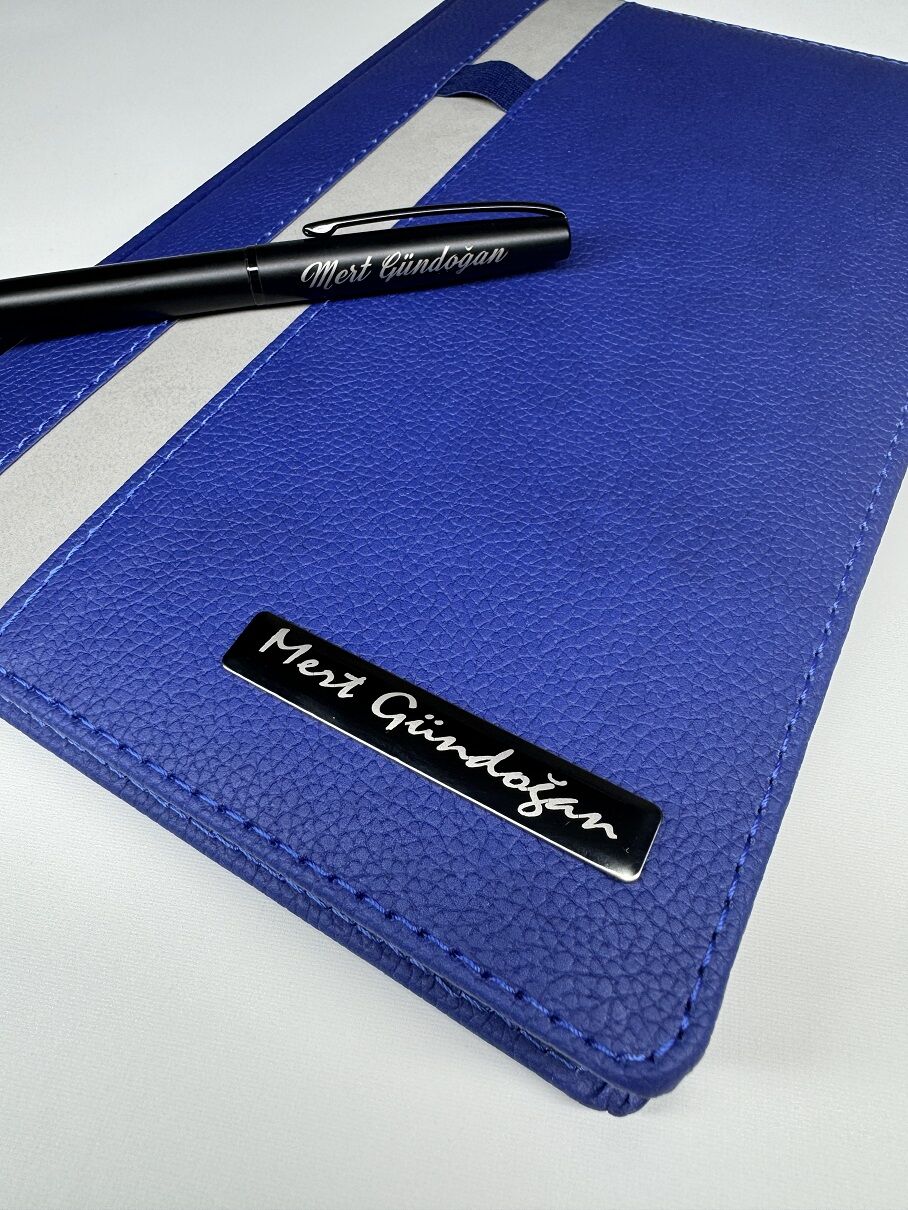 KALEM HEDİYE TERMO DERİ TARİHLİ İSME VEYA KİŞİYE ÖZEL SET AJANDA KALEMLİ mavi