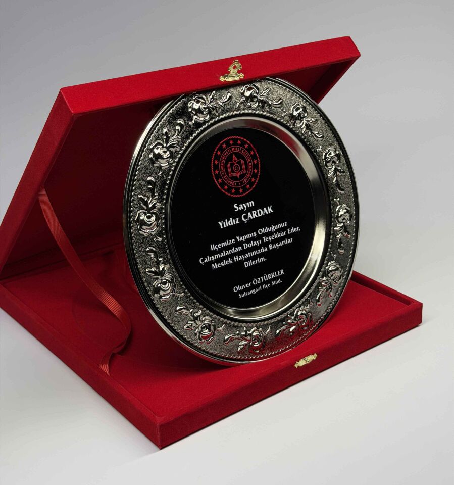 Güllü Metal Tabak Plaket Şilt Gümüş 01