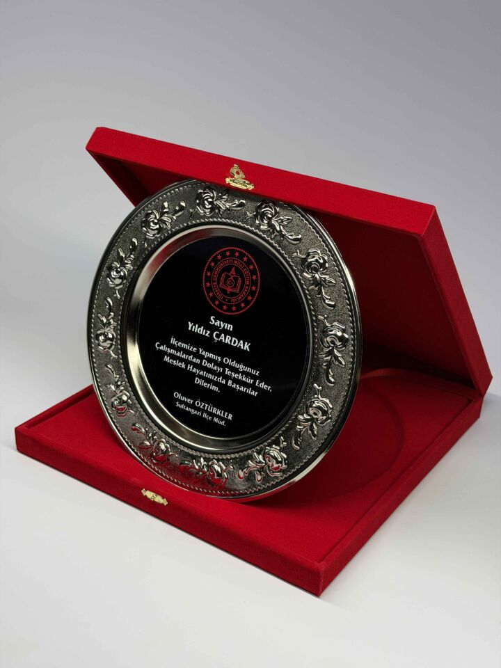 Güllü Metal Tabak Plaket Şilt Gümüş 01