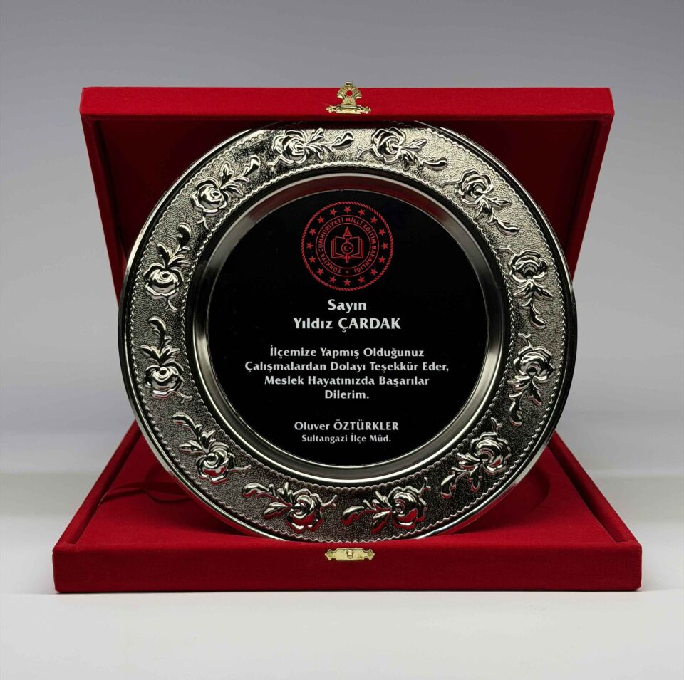 Güllü Metal Tabak Plaket Şilt Gümüş 01