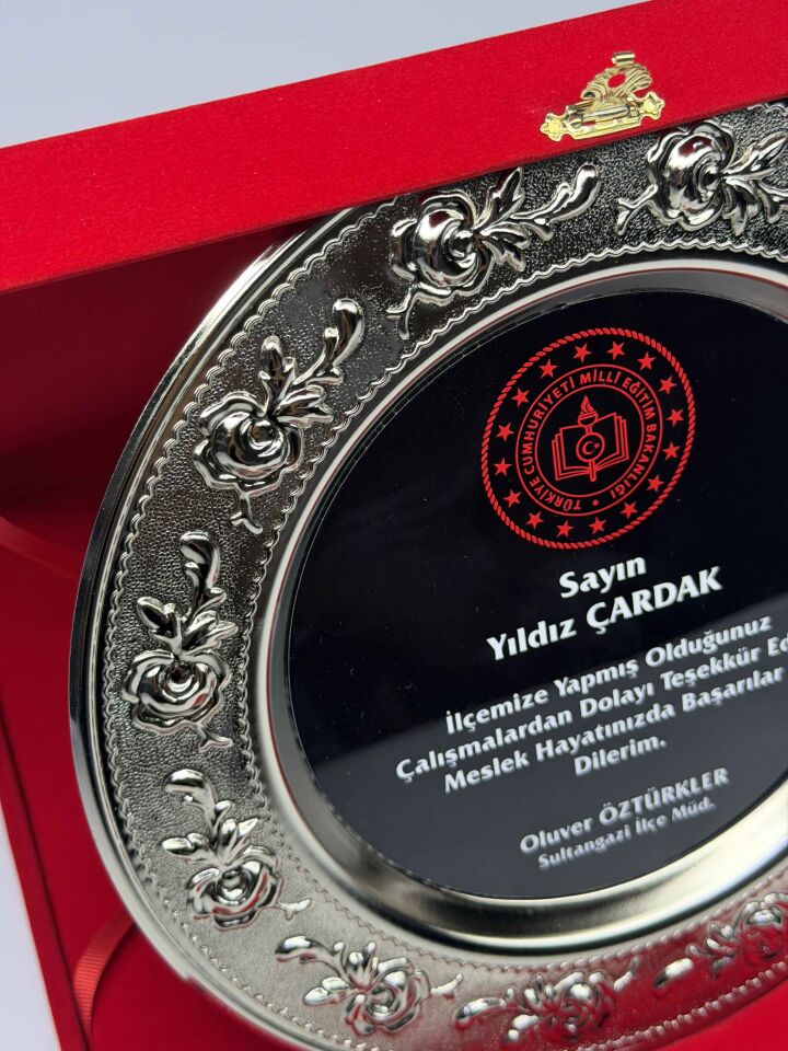 Güllü Metal Tabak Plaket Şilt Gümüş 01