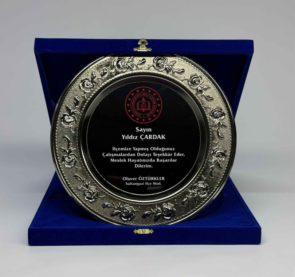 Güllü Metal Tabak Plaket Şilt Gümüş 02