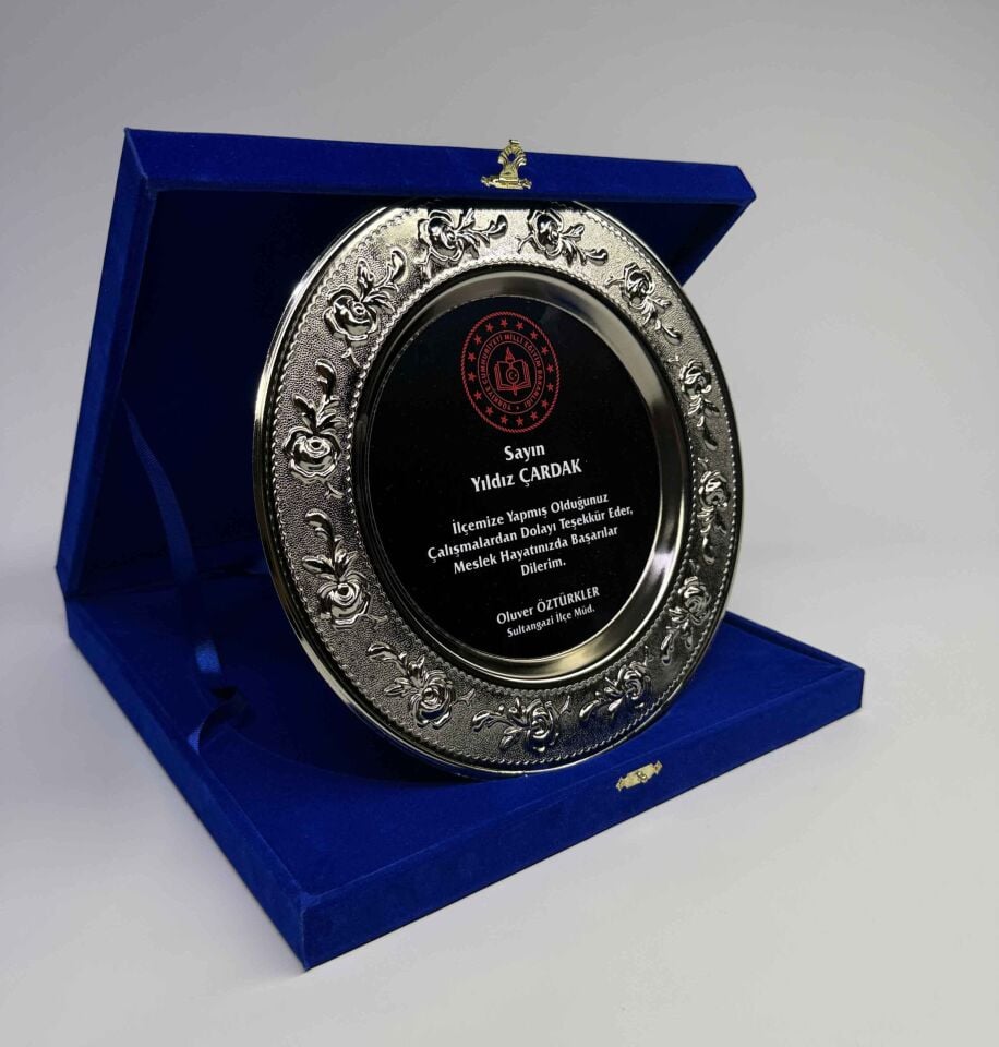 Güllü Metal Tabak Plaket Şilt Gümüş 02