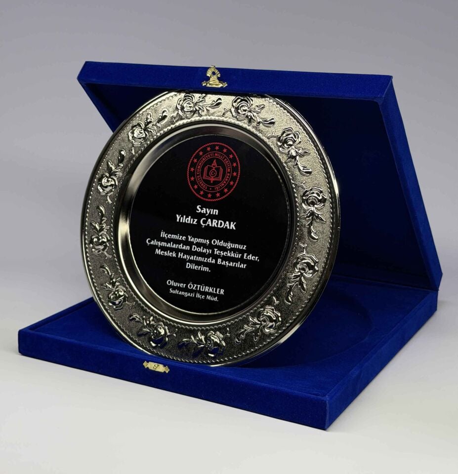 Güllü Metal Tabak Plaket Şilt Gümüş 02