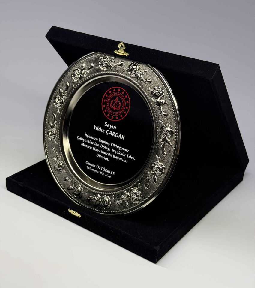 Güllü Metal Tabak Plaket Şilt Gümüş 03