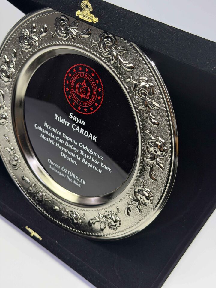 Güllü Metal Tabak Plaket Şilt Gümüş 03