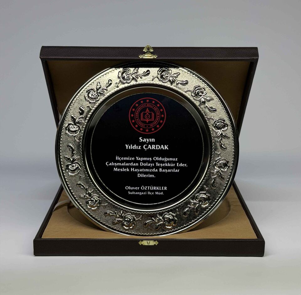 Güllü Metal Tabak Plaket Şilt Gümüş 04