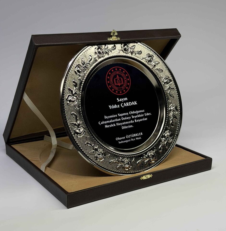 Güllü Metal Tabak Plaket Şilt Gümüş 04