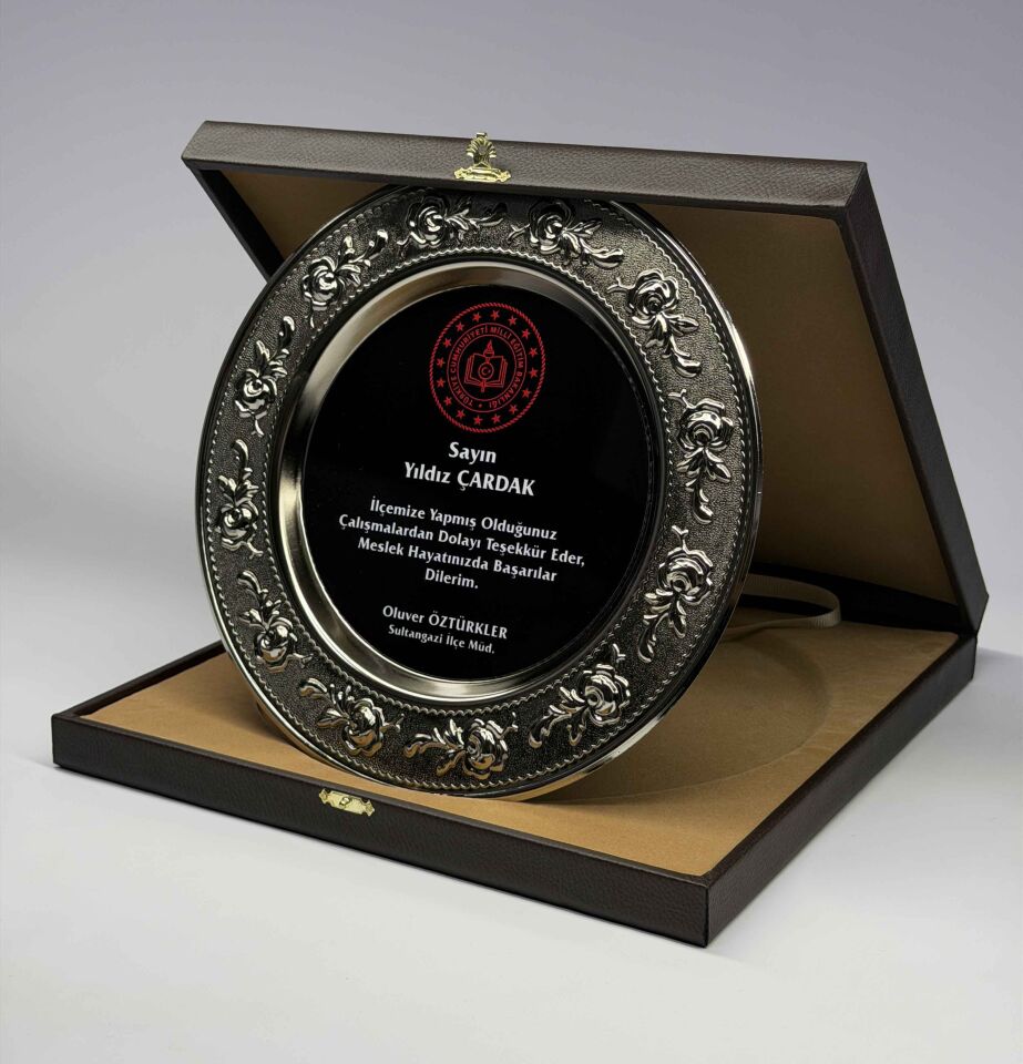 Güllü Metal Tabak Plaket Şilt Gümüş 04