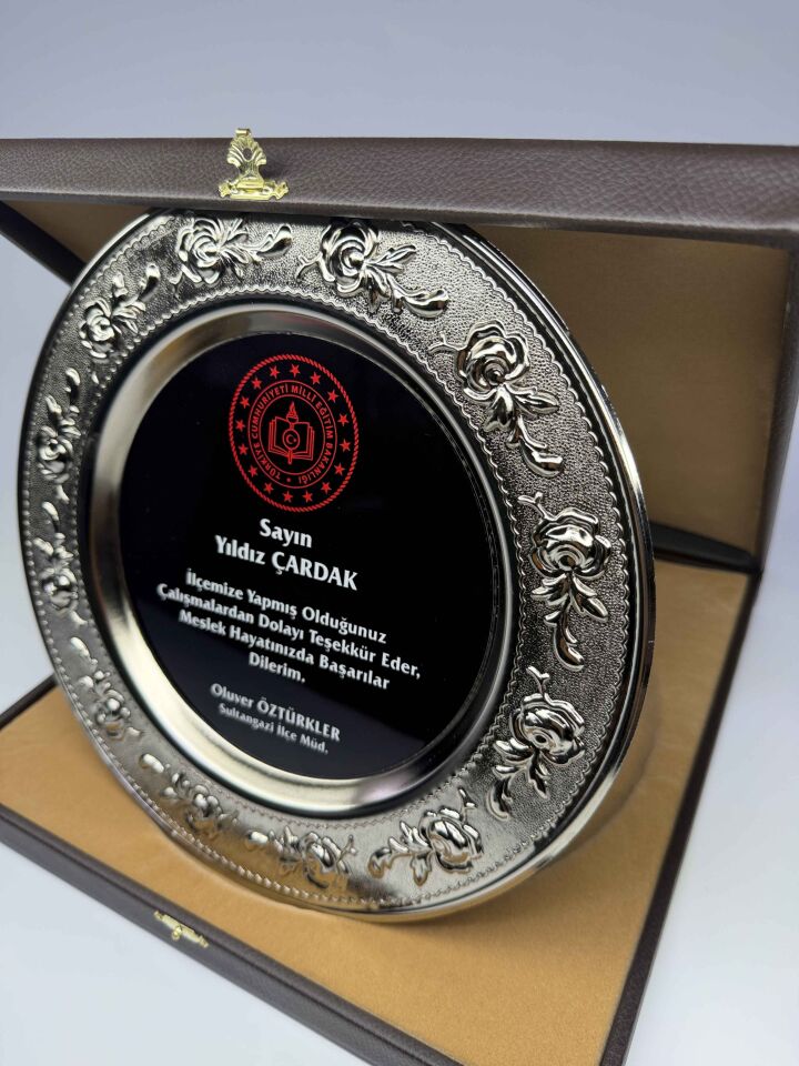 Güllü Metal Tabak Plaket Şilt Gümüş 04