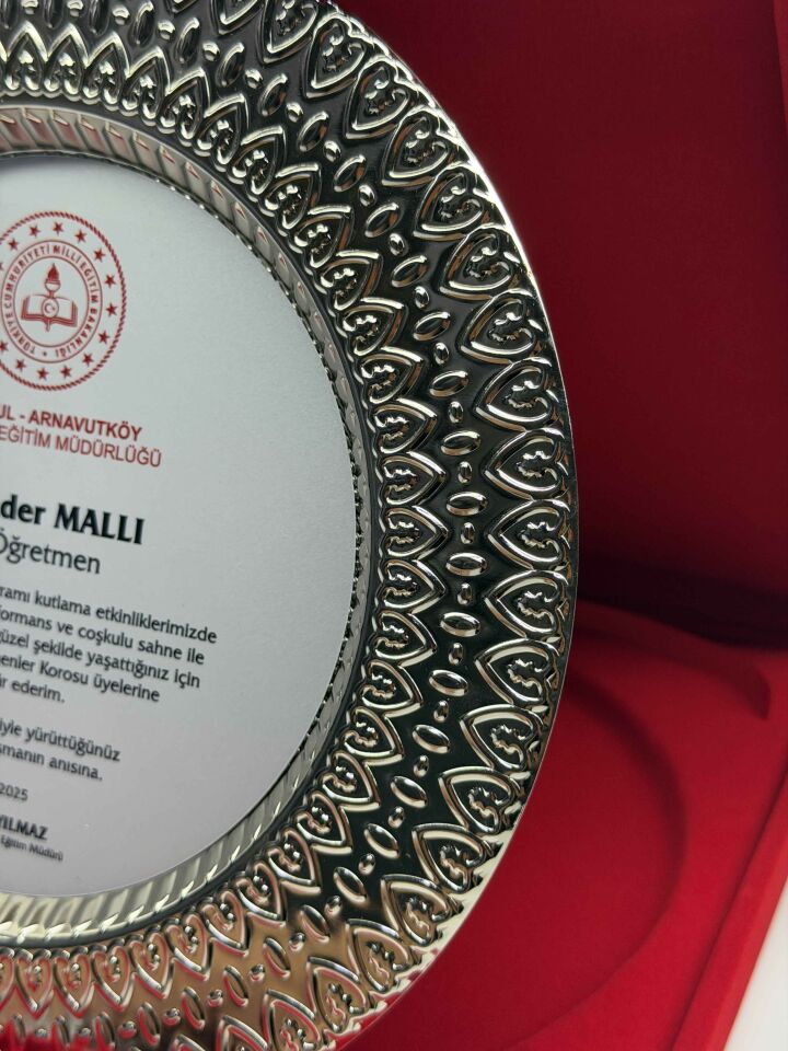 Kalpli Metal Tabak Plaket Şilt Gümüş 01