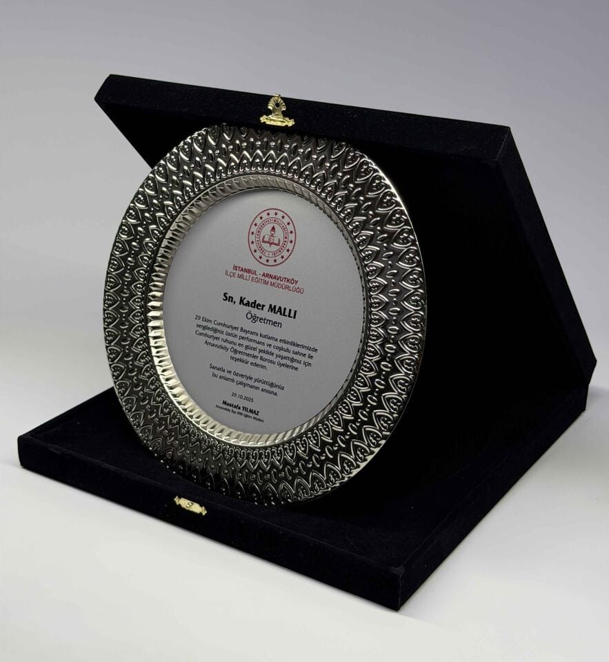 Kalpli Metal Tabak Plaket Şilt Gümüş 03